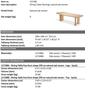 Masa dining moderna design LUX Flemings natur 250x105cm