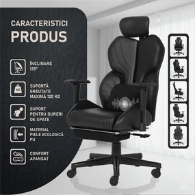 LUMINA X-Motion Confort – Susținere Lombară Avansată, Masaj Integrat și Relaxare Ergonomică Totală, PU, Negru