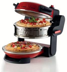 Cuptor dublu pentru pizza Ariete PIZZERIA 0927/00, 2300W, 32 cm, 2 termostate pana la 400C, 5 trepte, 2 placi de piatra, Acoperire antiaderenta, Rosu