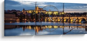 Tablou cu palatul din Praga și podul lui Carol (cu ceas) (90x30 cm)