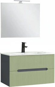 Trent Mobilier de baie 80 cm lavoar ceramic (2 sertare) cu oglindă 60x80 cm gri antracit-verde fistic