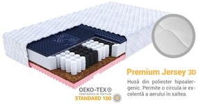 Saltea cu arcuri împachetate cu cocos Gina 120x200 Husă: Premium Jersey 3D, Înălțime: 21 cm