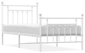 353597 vidaXL Cadru de pat metalic cu tăblie de cap/picioare, alb, 90x200 cm