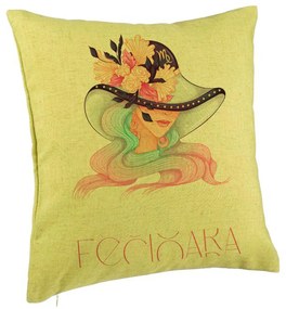 Perna Decorativa, Model Zodia Fecioara, 40x40 cm, Verde, Husa Detasabila, Burduf