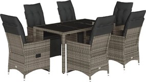vidaXL Set bistro de grădină cu perne, 7 piese, gri, poliratan