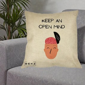 Perna Decorativa Keep An Open Mind, 40x40 cm, Crem, Husa Detasabila, Perna Inclusa, BEKZ®