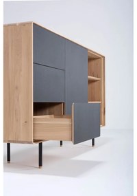 Comodă neagră/în culoare naturală joasă din lemn de stejar 176x100 cm Fina – Gazzda