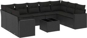 vidaXL Set canapele de grădină cu perne, 10 piese, negru, poliratan