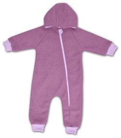 Salopeta overall din lana fiarta dublata cu bumbac, Kidizi Purple, prevazuta cu gluga si mansete transformabile in manusi