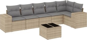 vidaXL Set canapele de grădină, 7 piese, cu perne, bej, poliratan