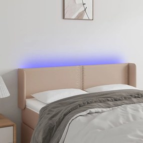 3123191 vidaXL Tăblie de pat cu LED cappuccino 147x16x78/88 cm piele ecologică