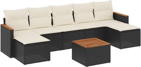 vidaXL Set mobilier de grădină cu perne, 8 piese, negru, poliratan