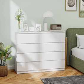 HOMCOM Comodă 8 Sertare cu Mânere Canelate 120x39x100 cm Alb | Aosom Romania