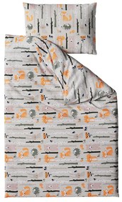 Lenjerie de pat din bumbac pentru patut FOREST ANIMALS gri