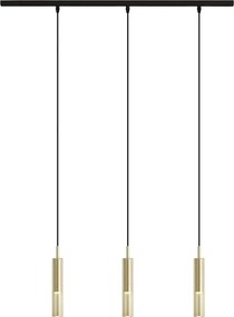Sistem de iluminat pe șină modern negru cu 3 lumini suspendate aurii cu sticlă ambră monofazată - Slimline Loyce