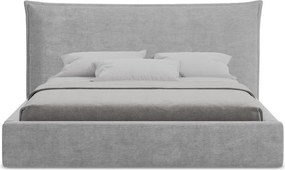 Pat matrimonial gri deschis tapițat cu spațiu de depozitare cu somieră 180x200 cm Esala – Makamii