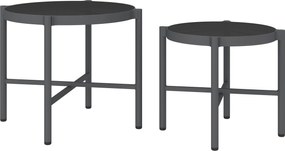 Outsunny Lot de 2 mese joase gigogne de grădină mese de cafea de grădină cu blat din sticlă temperată, cadru din aluminiu negru | Aosom Romania