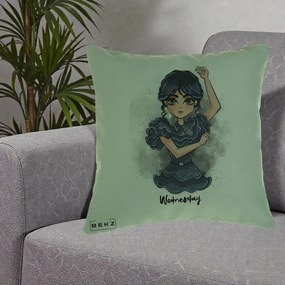 Perna Personalizata Wednesday Addams Dancing Queen, 40x40 cm, Verde, Husa Detasabila, Perna Inclusa, BEKZ®