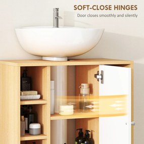 HOMCOM Dulap Sub Chiuvetă cu 2 Uși cu Închidere Lentă și 6 Rafturi Lemn natural | Aosom Romania