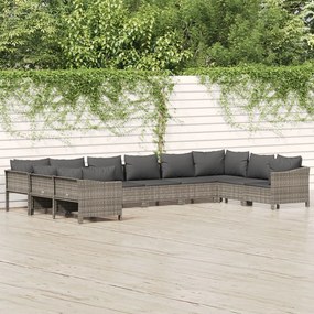 vidaXL Set mobilier de grădină cu perne, 10 piese, gri, poliratan