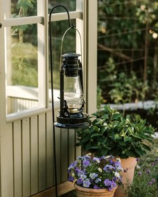 Felinar vintage negru cu petrol, din metal și sticlă, cu detalii aurii, capac de siguranță și fitil inclus, „Hurricane Lantern Black Large"