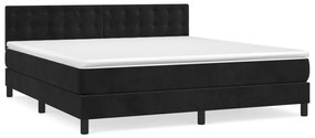 Pat box spring cu saltea, negru, 180x200 cm, catifea Negru, 180 x 200 cm, Nasturi de tapiterie