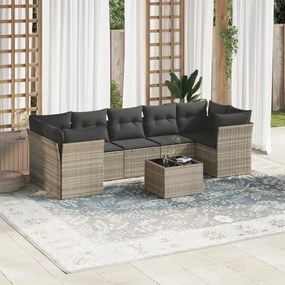 3217292 vidaXL Set mobilier de grădină cu perne, 8 piese gri deschis poliratan