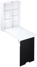 HOMCOM Birou de perete, blat pliabil, 5 rafturi, 60x94,5x147cm, Negru/Alb | Aosom Romania