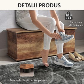 HOMCOM Cufăr de Depozitare pentru Interior 113L cu Capac Rabatabil, Cufăr Organizator pentru Living și Hol, Bancă cu Spațiu de Depozitare, Efect Lemn Maro | Aosom Romania