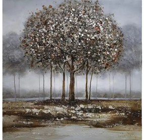 Tablou pictat manual Trees silver 100 x 100 cm