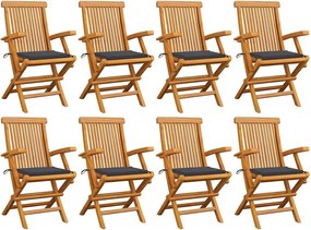 vidaXL Scaune de grădină cu perne antracit, 8 buc., lemn masiv de tec