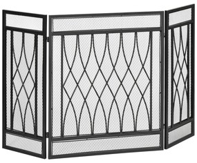 HOMCOM Grilă de protecție pentru șemineu - Paravan larg pentru șemineu sau sobă - Protecție contra scânteilor - barieră de siguranță - 3 panouri pliabile - metal negru | Aosom Romania