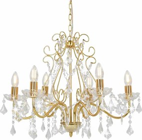 vidaXL Candelabru cu mărgele de cristal, auriu, rotund, 6 x E14