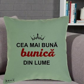 Cadou pentru Bunica - Perna Personalizata Cea Mai Buna Bunica Din Lume Coroana Neagra, 40x40 cm, Verde, Husa Detasabila, Perna Inclusa, BEKZ®