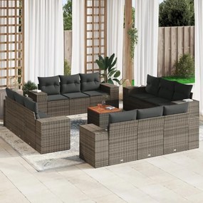 vidaXL Set mobilier de grădină cu perne, 13 piese, gri, poliratan