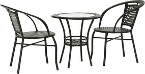 Set gradina LASAN, maro, ratan sintetic/sticla/otel, cu masuta si 2 sc