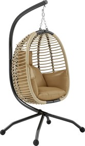 Outsunny Leagăn pentru Exterior cu Pernă Capitonată, Scaun Suspendat pentru Terasă cu Suport Metalic, Cos Pliabil, 110x100x188 cm, Gri | Aosom Romania