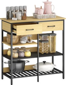 HOMCOM Sideboard, comodă cu 2 sertare, 3 rafturi deschise dulap de bucătărie pentru bucătărie, living 90 x 40 x 91 cm, lemn natural | Aosom Romania