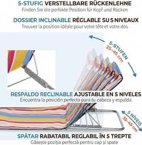 Outsunny Set 2 Șezlonguri de Plajă cu Spătar Reglabil pe 5 Niveluri, Tetieră și Geantă de Transport, 124x53x35-45 cm, Multicolor | Aosom Romania