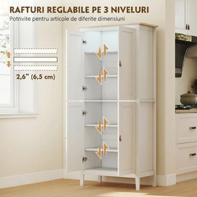 HOMCOM Bufet Înalt de Bucătărie 177 cm, Dulap cu Lumină LED, Reglabil în 3 Culori, Rafturi Ajustabile, Alb | Aosom Romania