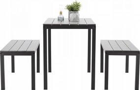 Set de mobilier de grădină în gri masă + două bănci