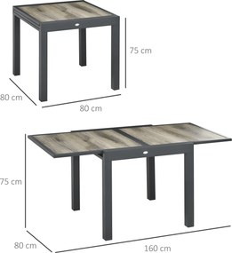 Outsunny Masă de Grădină Extensibilă 80/160x80x75 cm, Masă de Dining pentru 6 Persoane Dreptunghiulară din Aluminiu cu Blat din Plastic, pentru Terasă, Balcon și Exterior, Bej | Aosom Romania