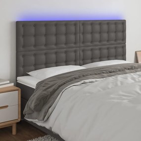 3122536 vidaXL Tăblie de pat cu LED, gri, 200x5x118/128 cm, piele ecologică