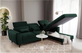 Colțar verde închis extensibil/cu spațiu de depozitare cu tapițerie din catifea (cu colț pe partea dreaptă/cu șezlong) Foble – ELTAP