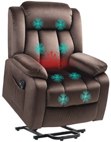 HOMCOM Fotoliu cu ajutor la ridicare cu funcție de masaj și încălzire lombară, fotoliu recliner cu telecomenzi și buzunare laterale, Maro | Aosom Romania