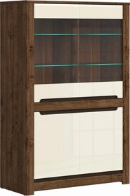 Vitrina RUSO, bej/stejar inchis, 104x46x159 cm