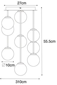 Plafonieră Art Deco aurie cu sticlă roz cu 9 lumini - Atena