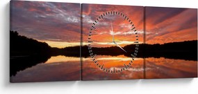 Tablou - Apus de soare peste lac (cu ceas) (90x30 cm)