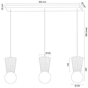 Lustra cu 3 pendule lemn stil scandinav VOLANTE 6358