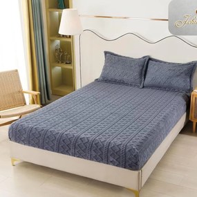 Husa de pat cu elastic si 2 fete de perna, cocolino tip jacquard, uni, pat 2 persoane, gri, C05